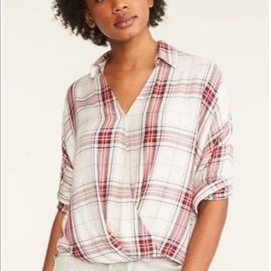 LOU AND GREY LOFT Plaid Wrap Style Shirt